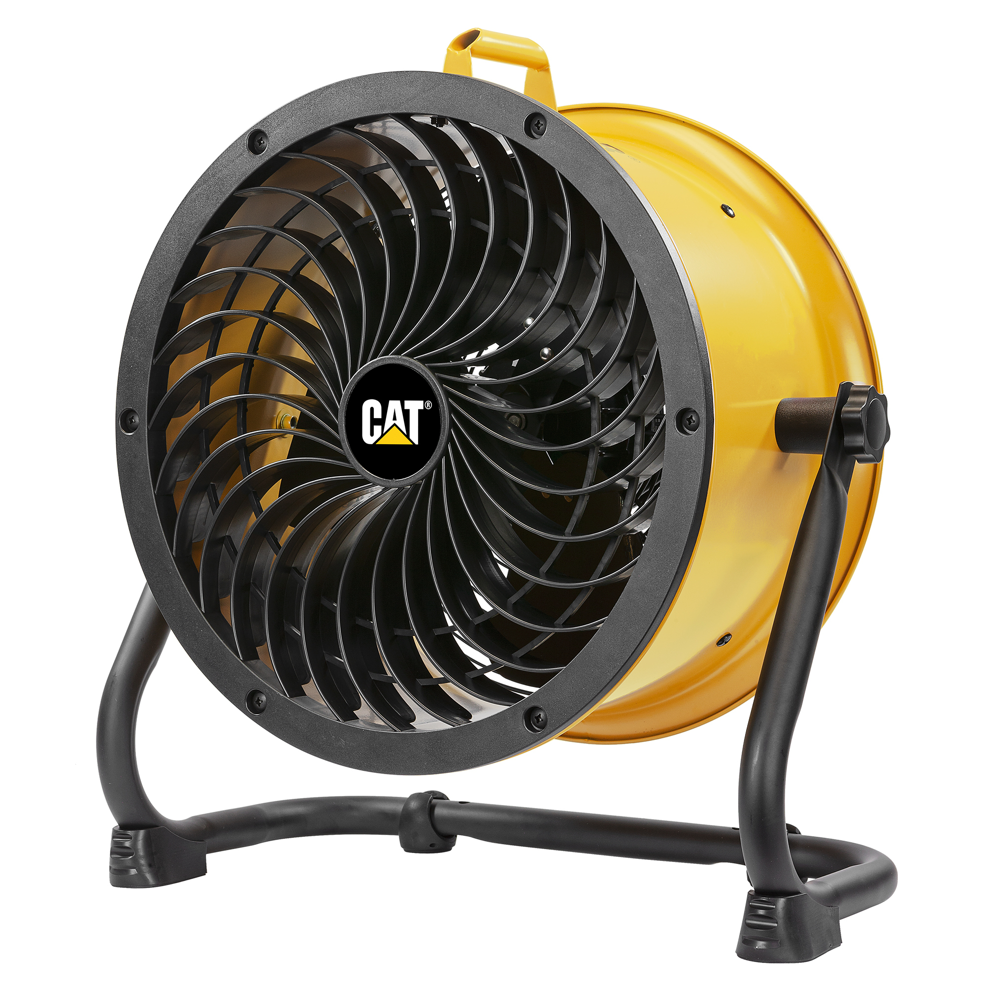 Caterpillar® fan (CF-HVD-14AC) 14”-Blade High-Velocity Drum Fan Heavy Duty Industrial Grade (Yellow, 2-in-1): 2,300 CFM, 4-Speed, 360 Degree Adjustable Drum Head, Dual Ball Bearing Motor with Die-Cast Cover